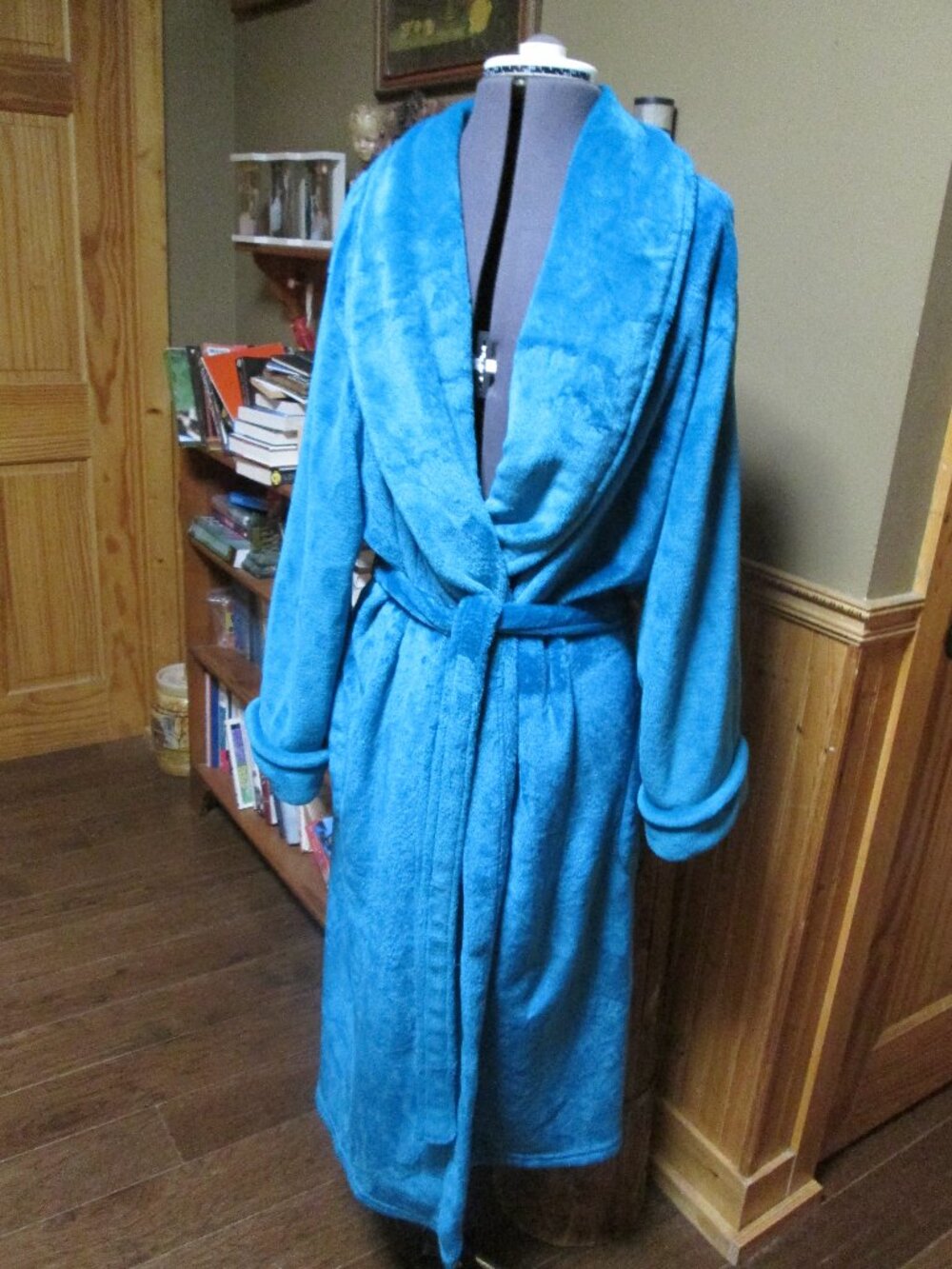 vtg Jasmie Rose Plush aqua midi shawl collar warm winter robe 3 x